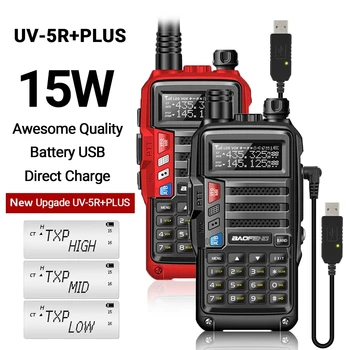Двуканална радиостанция Baofeng UV-5R Plus с мощност 15 W UHF/VHF с увеличен обхват на действие на 50 КМ от USB за обновяване на двустранния радио UV 5R UV-10R S9 Plus