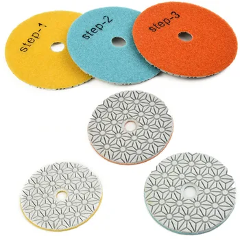 1бр 3-Ступенчатые диамантени полиращи площадки Мокри/сухи шлифовъчни дискове 4 инча, 100 мм, за полиране на гранит, камък, бетон, Мрамор