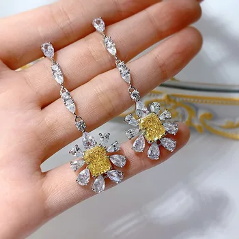 Apasion 2023 Нова мода Сребърен правоъгълник 925 проба 7 * 9 Жълт диамант ледена диаманти с високо съдържание на въглерод Модни продажбата на диаманти за момичета
