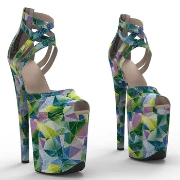 Дамски сандали на висок ток от изкуствена кожа нов цвят, 20 см/ 8 инча, Пикантни модела обувки за шоу и танци на един стълб 003