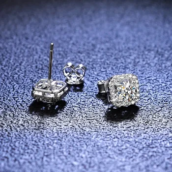 Обеци-карамфил LORIELE S925 с квадратна муассанитом и диаманти за уши Преминават diamond тест, обеци-карамфил от муассанита за жени, бижута от сребро