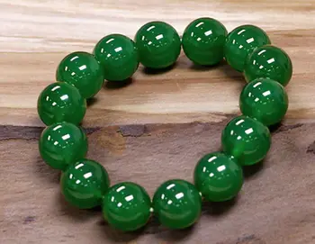 14 мм Натурален Зелен нефрит Jadeite Кръгли перли, от скъпоценни камъни гривна 7,5 