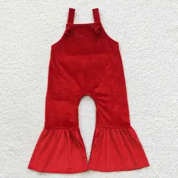 Нов бутик детски дрехи за малките момичета, червена кадифена жилетка за момичета, гащеризон, модни дрехи за малките момичета на едро