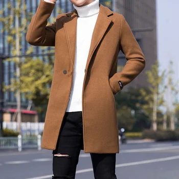 Пролет-есен мъжки ветровка 2023, младежко вълна палто големи размери, Корейската версия на ежедневна тренча със средна дължина.