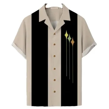 Прости ежедневни ризи в ивицата 2024 г., мъжки хавайски ризи на европейския размер, мъжки ризи, модерен дишаща топ с къс ръкав от кауала