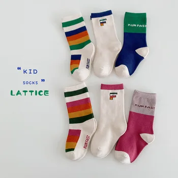 2023 Есенни детски чорапи за деца от 3 до 12 години, Модни спортни чорапи с розови модел за момчета и момичета, памучни чорапи от телешка кожа за момичета