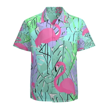 Мъжки хавайска риза с къс ръкав, ежедневни, плажни ризи с копчета с флорални принтом и джоб, Дишаща бързосъхнеща
