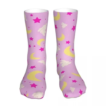 Мъжки чорапи за колоездене Moon Patern с сладък заек, памучни забавни дамски чорапи