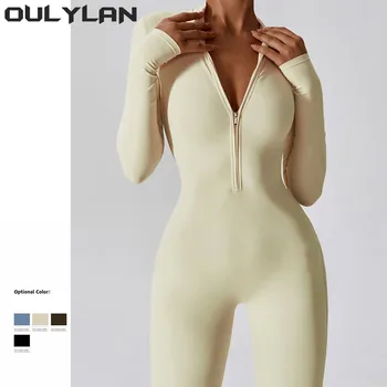 Женски тела Oulylan, едно парче костюм, комплект за йога с цип с дълги ръкави, дрехи за тренировки във фитнеса, повдигащ, боди фитнес, спортен костюм