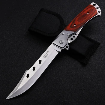 Дамасский сгъваем нож EDC, висок клас преносим Тактически нож от стомана 440C с дървена дръжка, походный нож за оцеляване, ловни ножове