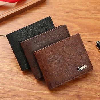 Ретро мъжки портфейл от изкуствена кожа, прости кратки портфейли, държач за самоличност, чанта за дреболии, чантата е с голям капацитет