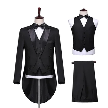 Мъжки черен костюм от 3 теми (блейзър + жилетка + панталони) Комплект Двубортное Бизнес Сватбена Рокля за бала, Костюми за мъже, театрален Костюм на Певицата Homme