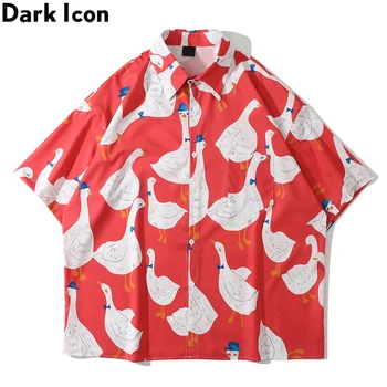 Мъжка риза оверсайз с принтом Dark Icon с къс ръкав, летни улични ризи за мъже