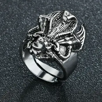 1бр Нов пръстен в стил ретро-пънк с преувеличени духа на Змии, Модерно Индивидуално Мъжки Открывающееся Регулируем пръстен, бижута във формата на животни, подарък за момче