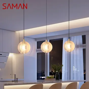 Окачен лампа SAMAN Nordic Brass LED Модерен Прост Творчески Кръг Кристална Окачен лампа за дома трапезария Спалня