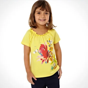 Розови тениски с цветя модел за момичета, жълти тениски с цветя модел от 1 до 6 години, търговия на дребно за продажба на бебешки дрехи, тениски за момичета, 100% памук