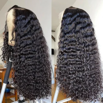 Перука, завързана с цип Water Wave 5x5, Прозрачен перука от човешки косъм с дантелен закопчалка, перуки, изработени от човешка коса, за жени, Бразилски човешка коса