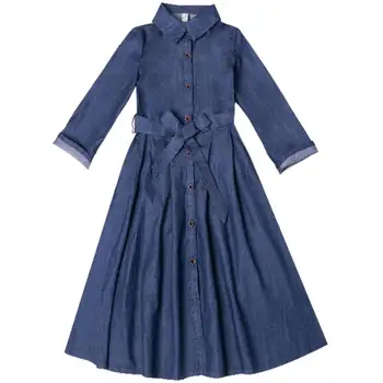 Есенно-зимния джинсовое рокля Casua с дълъг ръкав за малки момичета, детски рокля със средна дължина за момичета