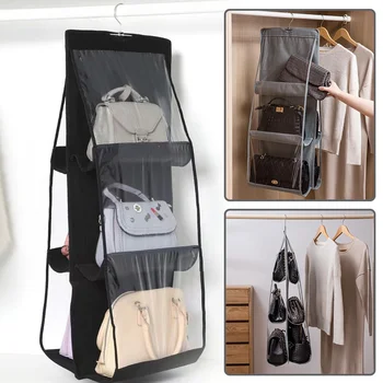 Подвесная чанта-органайзер с 6 джобове за гардероб, Сиво водоустойчива чанта за съхранение, прозрачна рамка, която да стенни чанта за различни неща с закачалка
