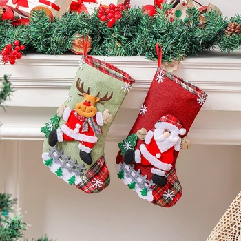 Големи Коледни Чорапи Бельо Ограда Коледен Подарък Чанта Санта Чанти Снежен Човек Лосове Мечка Коледа Дърво Висулка Украса Бонбони Чанта