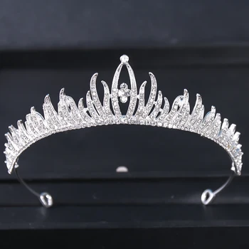 Сребърни Кристални корони и диадеми Планински кристал, Принцеса на Бала Диадема Корона Диадема Превръзка на главата за жените на Булката Сватбена украса за коса