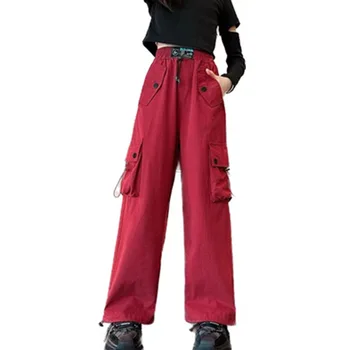 Модерен панталон-карго за момичета с завязками и джоб, всекидневни спортни панталони от памук, с еластична гумена лента за кръста, нови есенни спортни панталони за деца