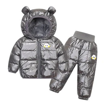 Детски топъл комплект зимни дрехи за момчета, пуховик, палто с качулка + панталони, детски топла зимна костюм 1, 2, 3, 4, 5 години