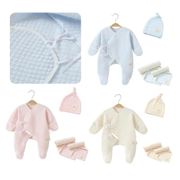 Детска Шапка Кърпа Тела Комплект Пижама За Новородени Хлопчатобумажный Облекло Подарък За Бебе Душ