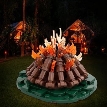 Gobricks MOC Idea Campfire-Класически комплект дървени строителни блокове за честване на празника, обучение тухлени играчки-пъзели за деца