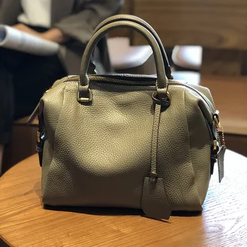 Нова дамска чанта от естествена кожа, модерна чанта от телешка кожа, ръчен дамски чанта Boston на едно рамо