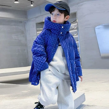2023 нови дрехи с подплата памук за момчета, Средна и дълга, Детско утолщенное зимно палто в корейски стил, модерно яке