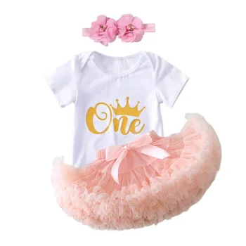 Комплекти дрехи за малките момичета, бутикови дрехи, - Годишният рожден Ден, новородено 6 на 9 месеца, костюми-пачки за момичета, гащеризон + пола + превръзка на главата-1 година