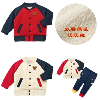 Палто за момчета, зимни нова яке от дебел бейзболен фланелка с цветен блок, детска жилетка, японската модни облекла от 2 до 7 години