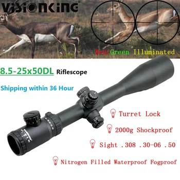 Оптичен мерник Visionking 8.5-25x50 с червена подсветка, 30 мм тръба за нощен лов, снайперист обхват.308 .30-06.50 Кал