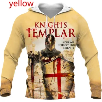 Качулки Knights Templar, Мъжки Реколта, пуловери есен hoody с 3D принтом, Дамски дрехи, Ежедневни градинска дрехи, hoody с качулка