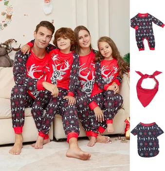 Коледна семейна дрехи за мама и мен 2024 г., Потник + панталон, еднакви пижами за семейството, Дрехи за сън за мама, дъщеря, баща, син, Коледа