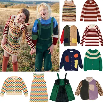 Детски вязаный костюм, есенна шарени, модерно домашно облекло за момичета и момчета, памук скок с принтом, трикотажни панталони, детски дрехи