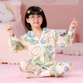 Детски пижами, пролетно-есенен комплект кардиганов с дълги ръкави за момчета и момичета, детски тънка домашно облекло на средни и големи размери