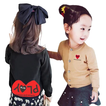 Детска жилетка от памук с бродерия във формата на сърце за момчета и момичета, копчета, с кръгло деколте и принтом под формата на половини на сърцето, пролетен детски случайни пуловер