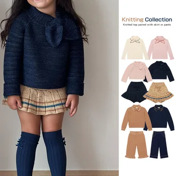 Детски пуловер Jenny & Dave 2023 Есен / Зима, Топъл пуловер в ретро стил, в пасторальной начин за малки момичета, Вязаный жилетка