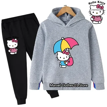 Детски ежедневни спортни костюми Hello Kitty за момичета и момчета, качулки Kuromi, Дълги панталони, комплекти от 2 теми, детски спортни дрехи, облекло