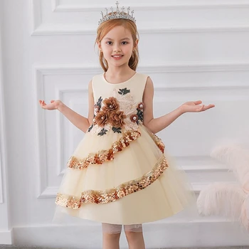 Лятото Коледна рокля с цветен модел, подходящи за момичета, детски официални рокли за момичета, детски бална рокля, бельо вечерна рокля на принцеса за бала