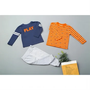 3ШТ Пролетно-есенен комплект на детски панталони с модерен принтом в жълтата лента, за момчета и бебета, Спортно облекло, Облекло за новородени