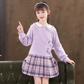 Пролетната училищна униформа за момичета в корейски стил, пуловер, JK, рокля за момичета в стил колеж, модни памучен пола принцеса за тийнейджъри от 3 до 16 години