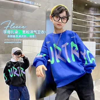 2024 Корейска Детска hoody за момчета, градинска дрехи, Тийнейджърката hoody, Детски блузи за юноши, момчета 12 13 14 години, Ретро пуловер