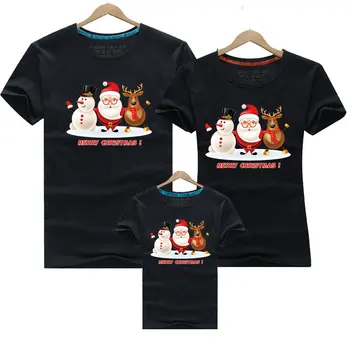 Коледна тениска за момичета, момчета, майки, бащи, Жени, Мъже, Детска тениска от памук с къс ръкав и анимационни принтом, семейни Коледни комплекти
