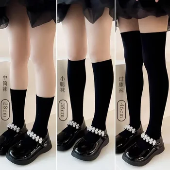 Дамски черни кадифени чорапи JK, Японски чорапи с висока тръба, Тънки Летни детски трикотаж носочные изделия до коляното, гамаши в академик стил за млади момичета