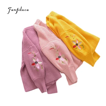 Пуловер за момичета Fanfiluca Kid, Вязаная мека детски дрехи, връхни дрехи с дълги ръкави в цветенце, Детски пуловери от 2 до 6 години