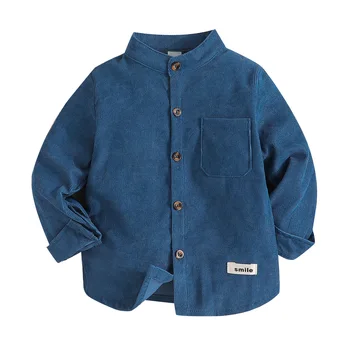 Пролетно-есенна риза с дълъг ръкав и яка-поставка за момчета, Корейската версия на проста ежедневна вельветового палто, детски ризи за момчета, детски дрехи