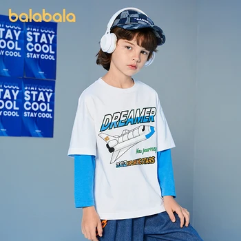 Тениска за момче Balabala Toddler 2023, тениска с дълги ръкави, топ, нова детска модна тениска от изкуствена кожа от две части